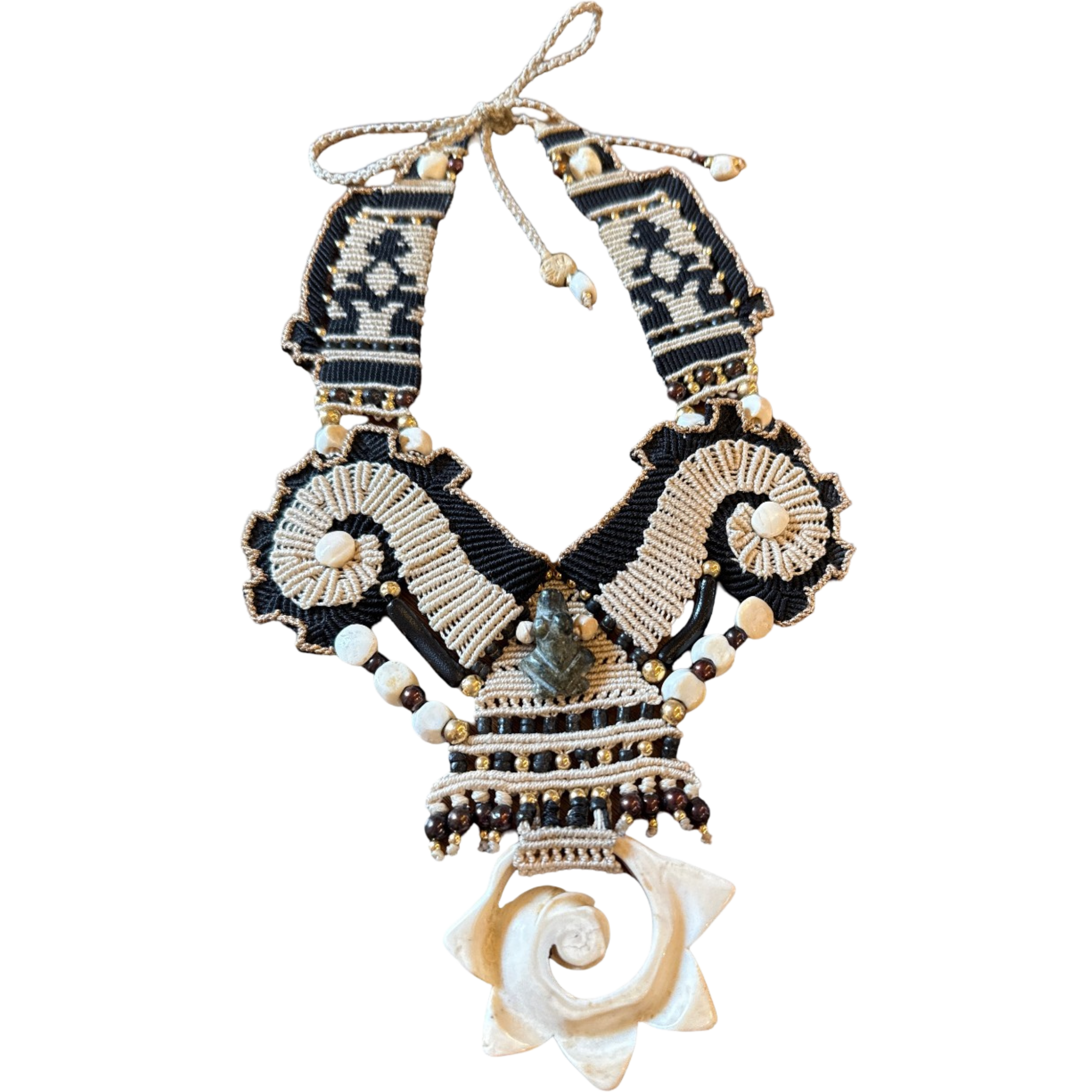 Statement Necklace by Barbara Witt in Black and Cream Macrame